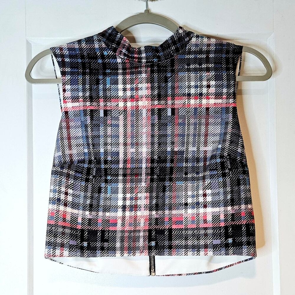 Nicholas Silk Plaid Sleeveless Zip Back Tailored Top US 4